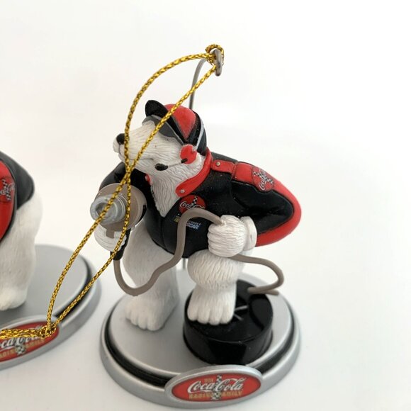 3 Coca-Cola NASCAR Polar Bear Pit Crew Xmas Ornaments Tire Wrench Boxes Vintage - Picture 5 of 10